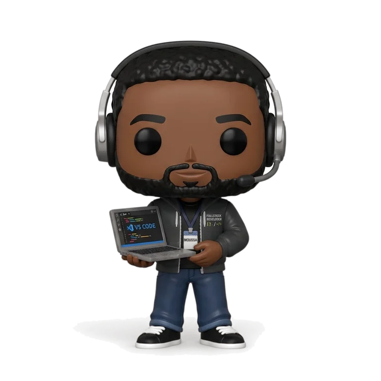 Moussa, développeur full-stack de Oya, figurine 3D